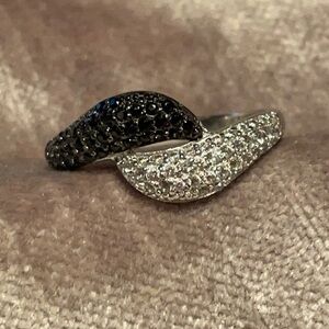 Black Thai Spinel & Cz Diamond Pave Ring 925 Sterling Silver NWOTS